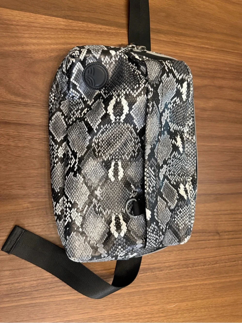 Tushbaby The Pack Snake Print Crossbody Baby Bag in Black & Gray